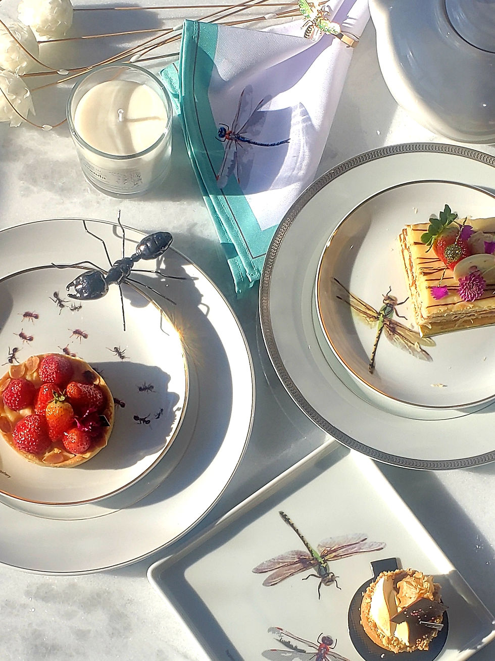 Miniatura: Prato de Porcelana Libélula fio de ouro - 19 cm