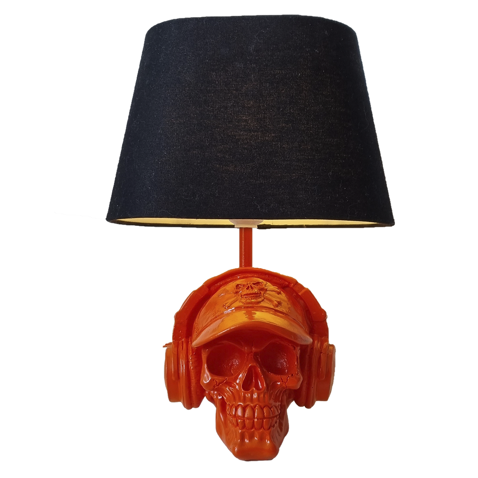 Miniatura: Base Luminária Caveira Laranja de Boné
