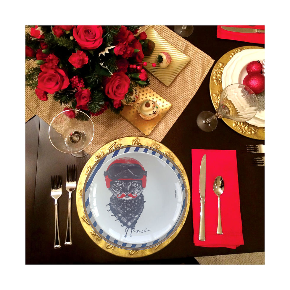 Miniatura: Prato de Porcelana Biker Cat - Red&Blue Ronn Kools - 24 cm