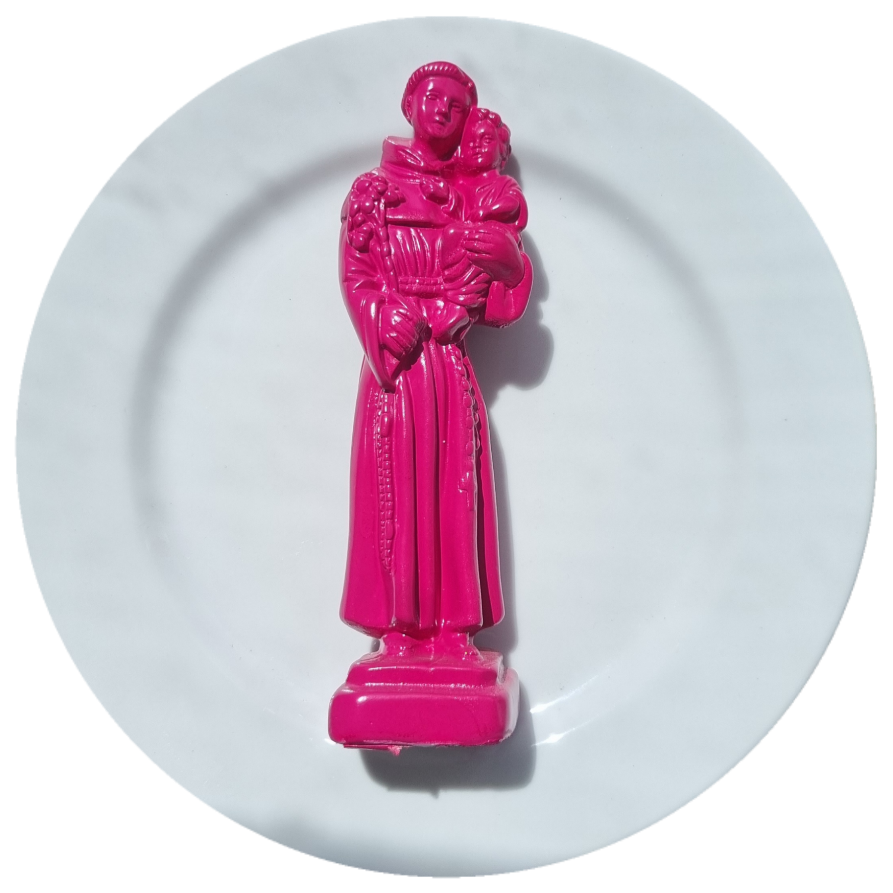 Prato Santo Antônio 3D, Rosa e Branco - 26cm