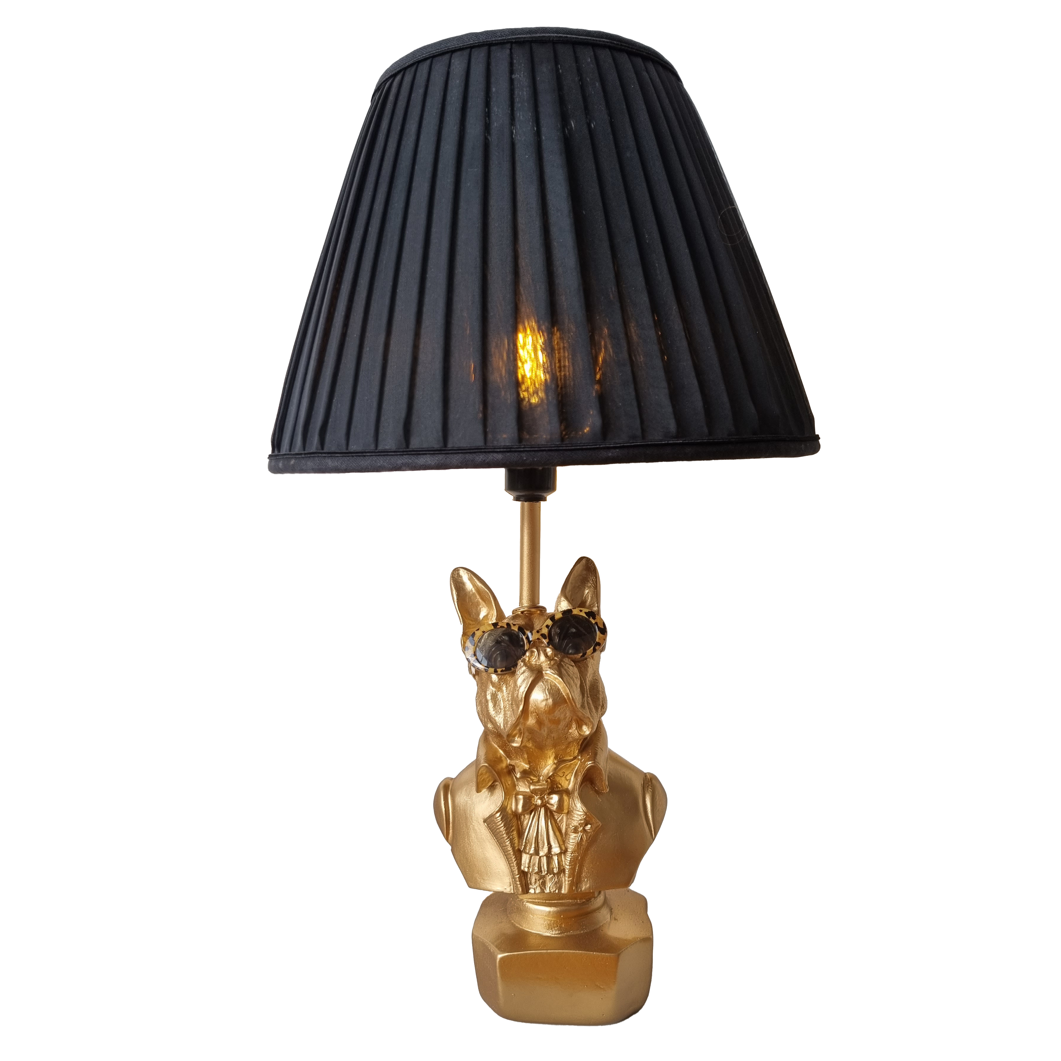Base Luminária Cachorro Boston Terrier de Óculos, Dourado