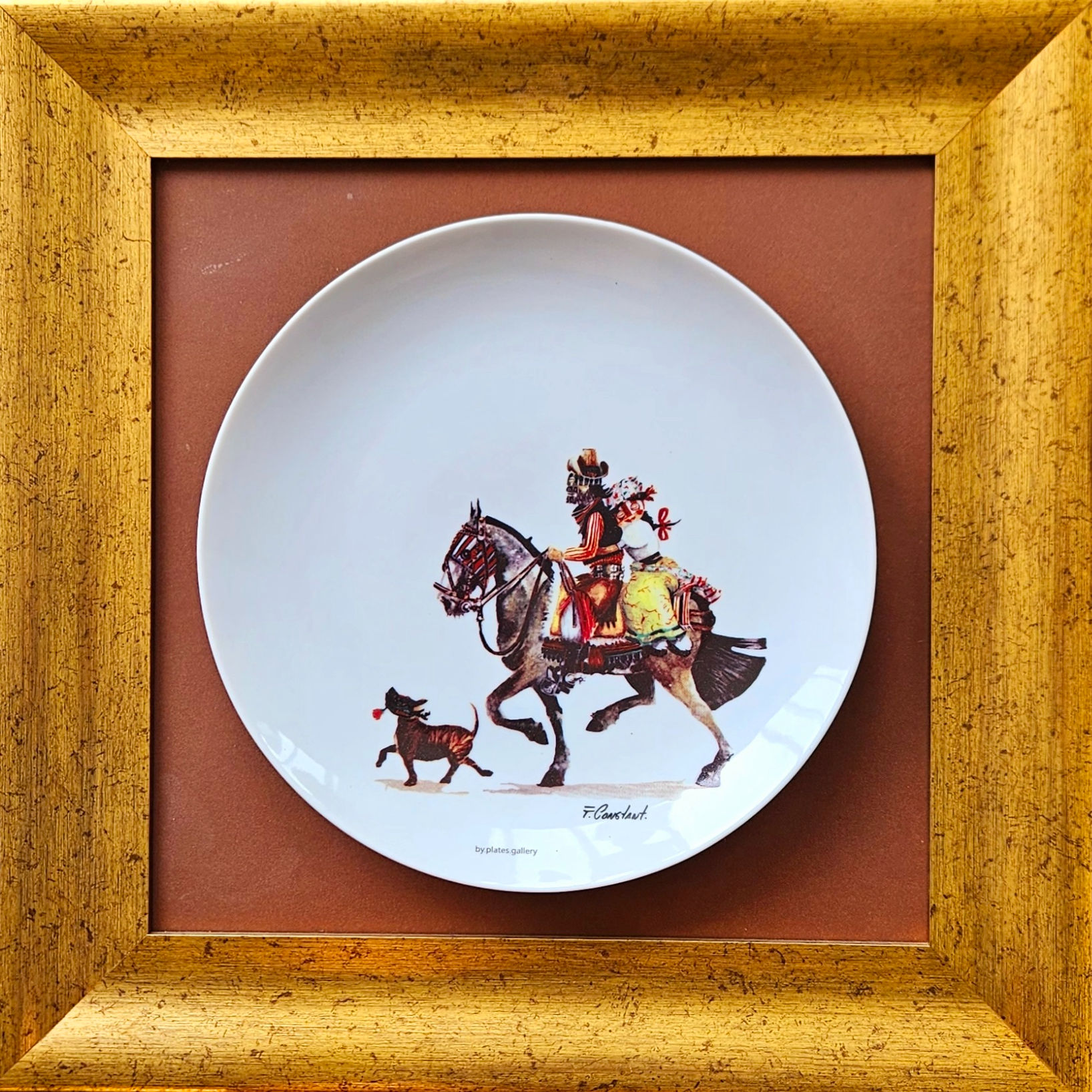 Prato de Porcelana Emoldurado Romance Lúdico - Felipe Constant - 40x40x2cm