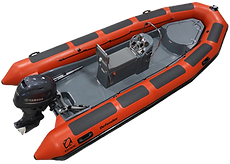 Bote inflable de rescate con motor fuera de borda, de color naranja con negro. One Boat panama