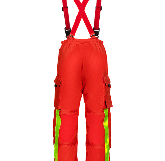 Pantalón de bomberos color rojo con cintas reflectoras, modelo Bélgica