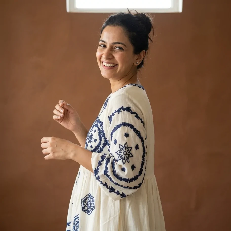 Sukienki damskie, Cotton midi dress, Blue embroidered, Boho midi dress, Size L summer dress, V neck cotton dress,