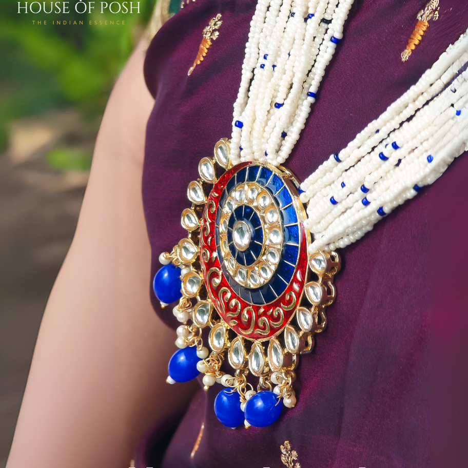 red blue pearl statement jewelry, Indian necklace for modern women