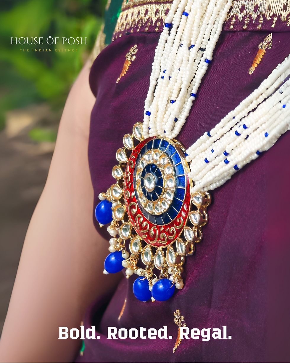 red blue pearl statement jewelry, Indian necklace for modern women