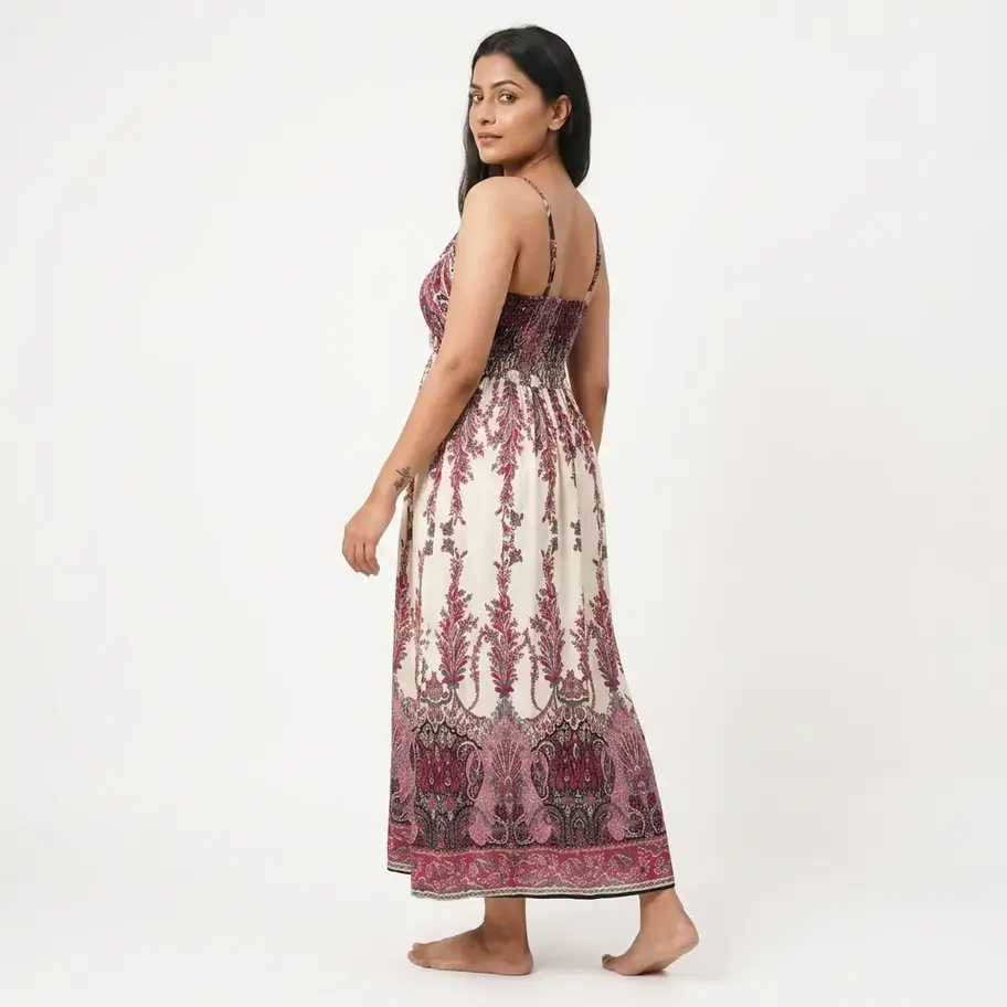 Size L XL sundress, Cotton maxi dress, Beach dress L XL, Paisley print dress, V neck maxi dress, Strappy cotton dress, Summer