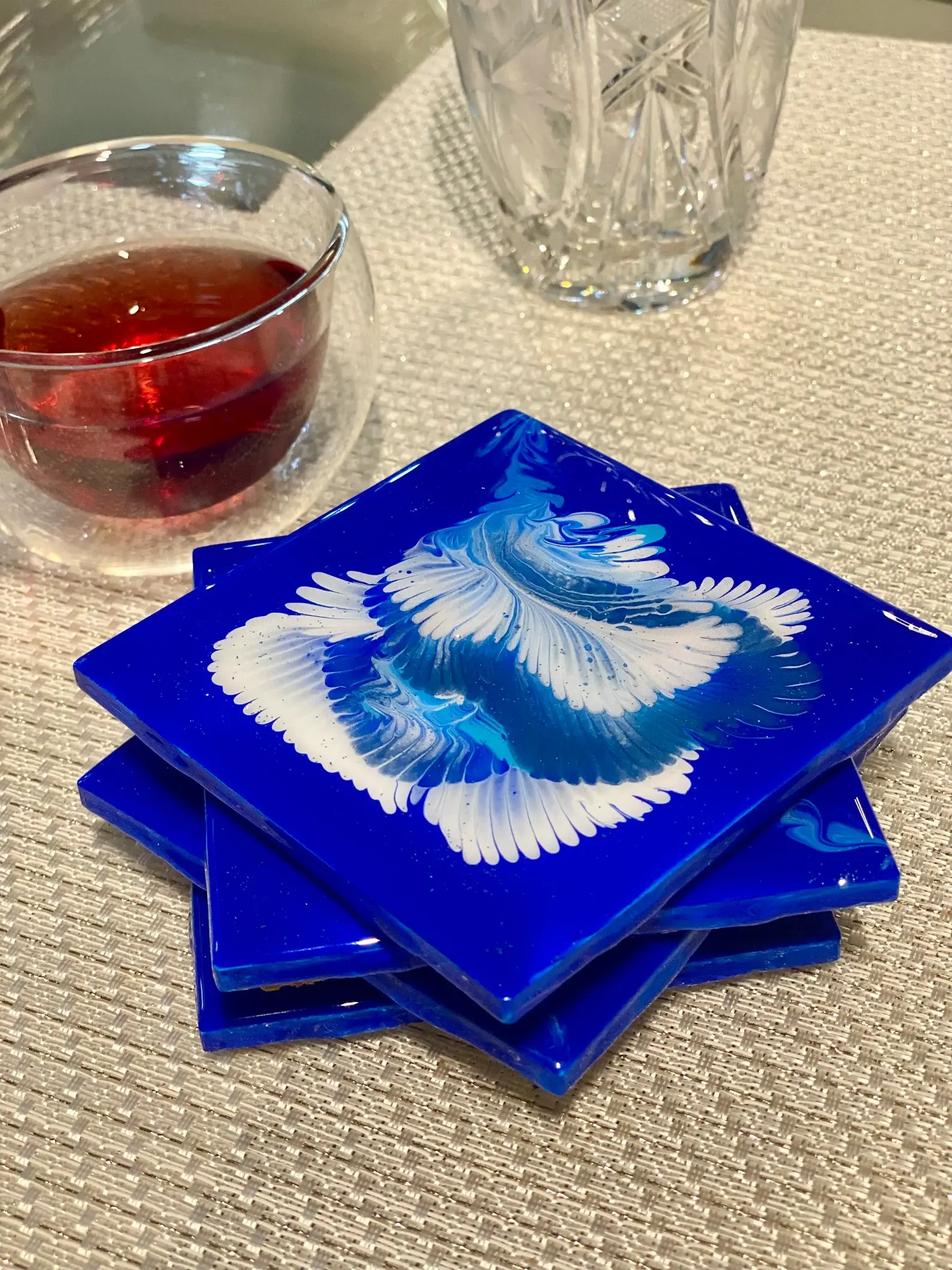 Coasters Floral Set on Blue