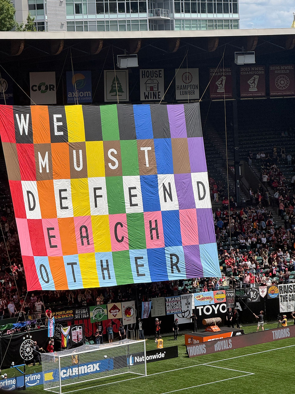 Display created by the Rose City Riveters in Section 107 of Providence Park