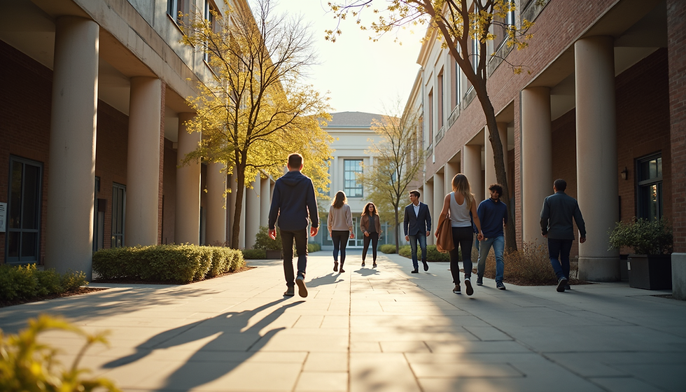 Campus courtyard with students interacting