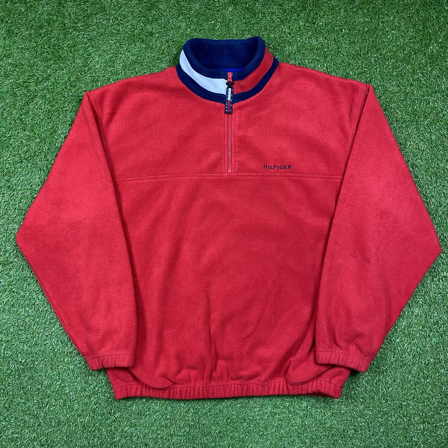 90s Tommy Hilfiger Red Fleece Pullover Size XL