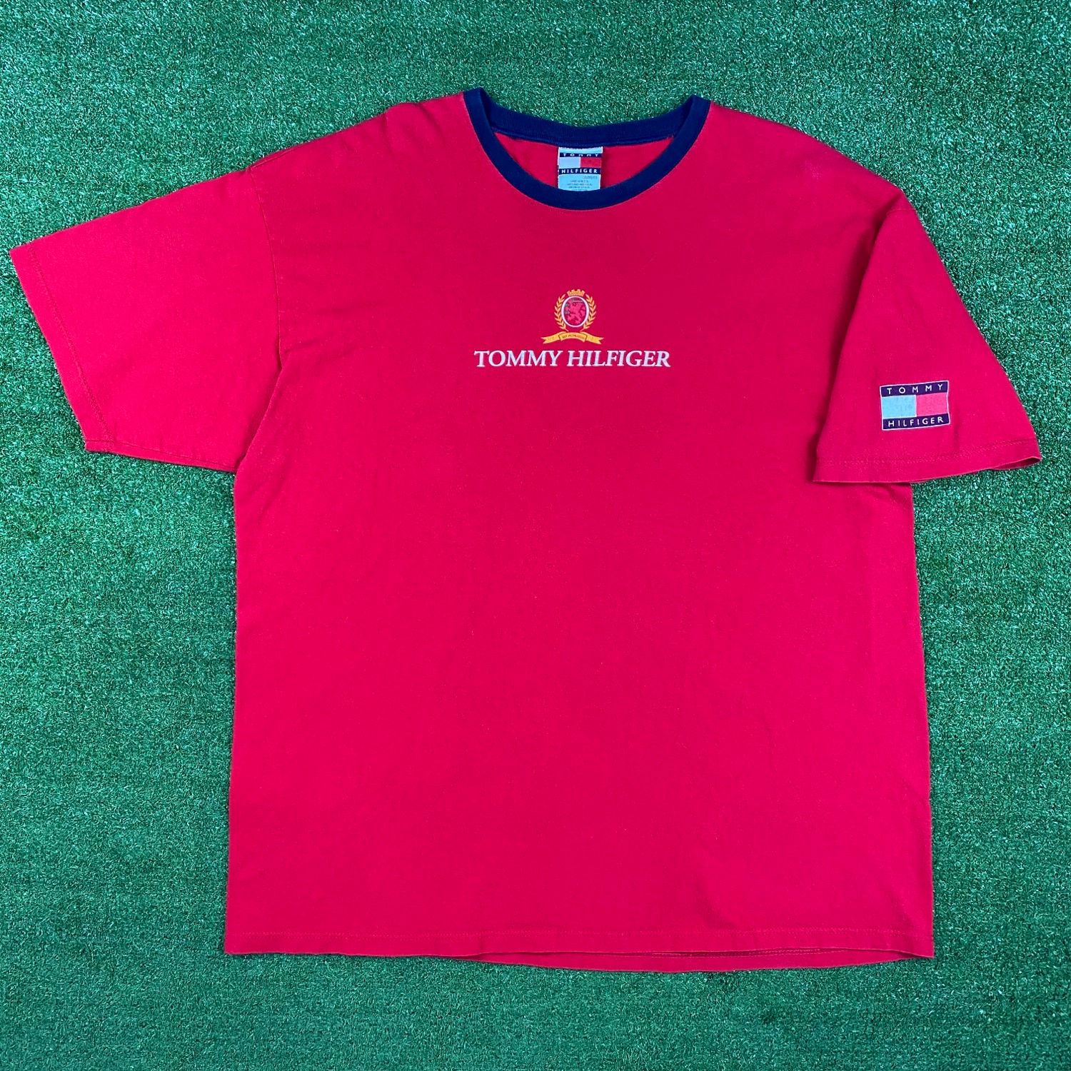 90s Tommy Hilfiger Flag Sleeve T-Shirt Size XL