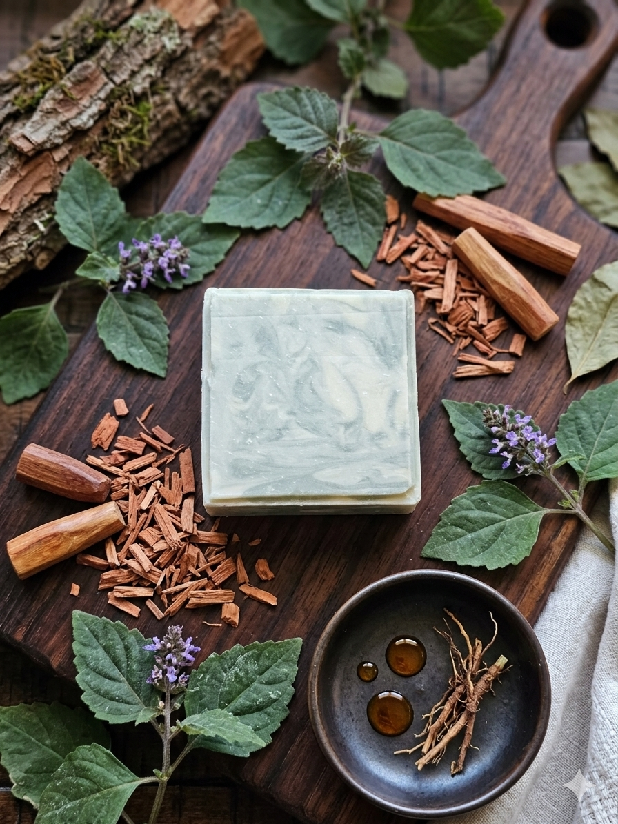 Sandalwood and patchouli soap with natural ingredients