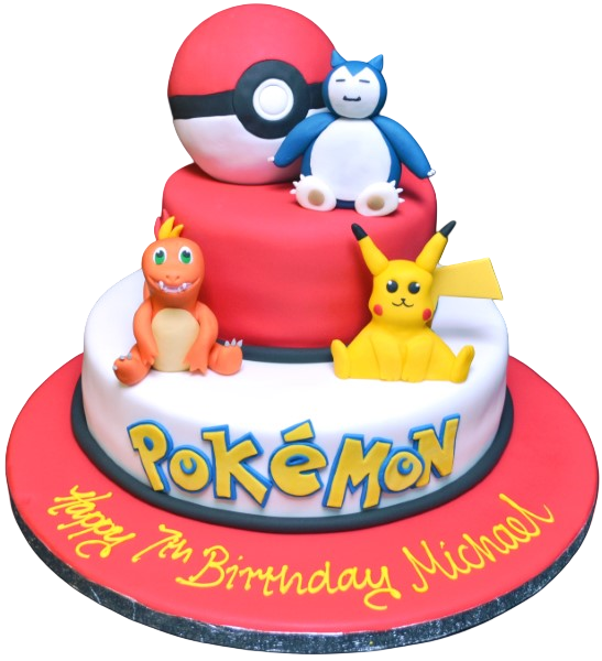 A fun and vibrant Pokemon-themed cake featuring two adorable characters, perfect for a themed celebration or party in the UK.