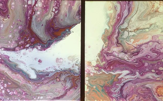 Two 11x14 stretched canvas acrylic pour