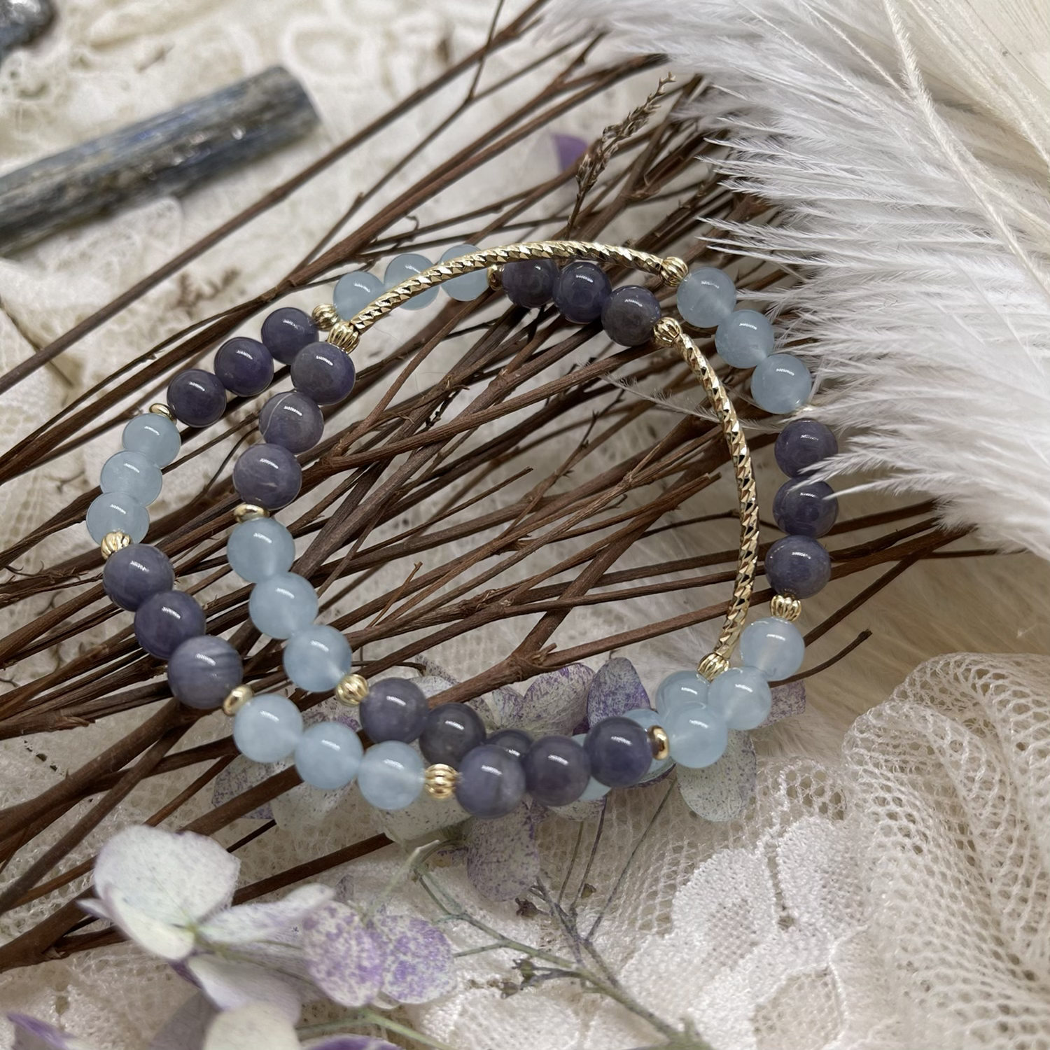 《坦桑石·海藍寶雙圈》