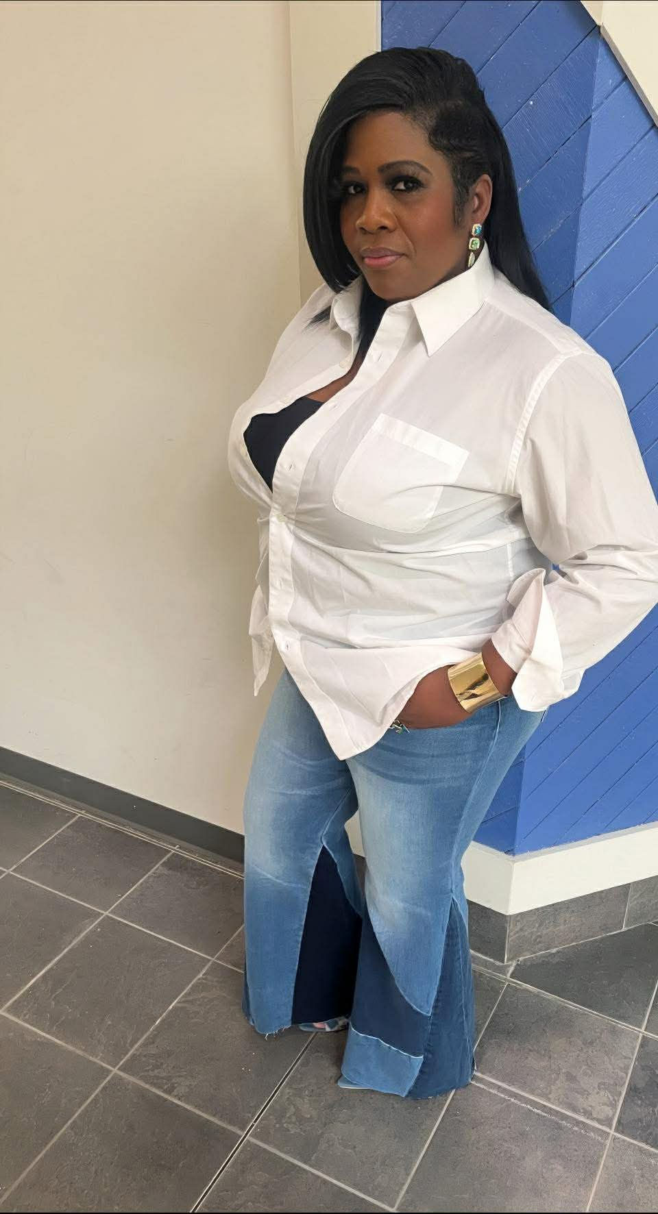 Plus Size 2-Tone Casual Wide-Leg Jeans