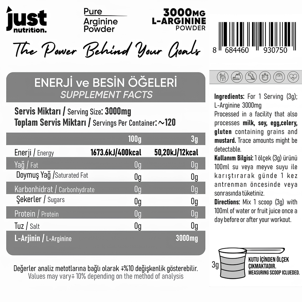 Küçük resim: Just Nutrition Arginine Powder 360 Gr
