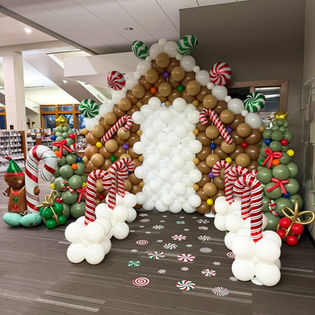 Tall balloon gingerbread house