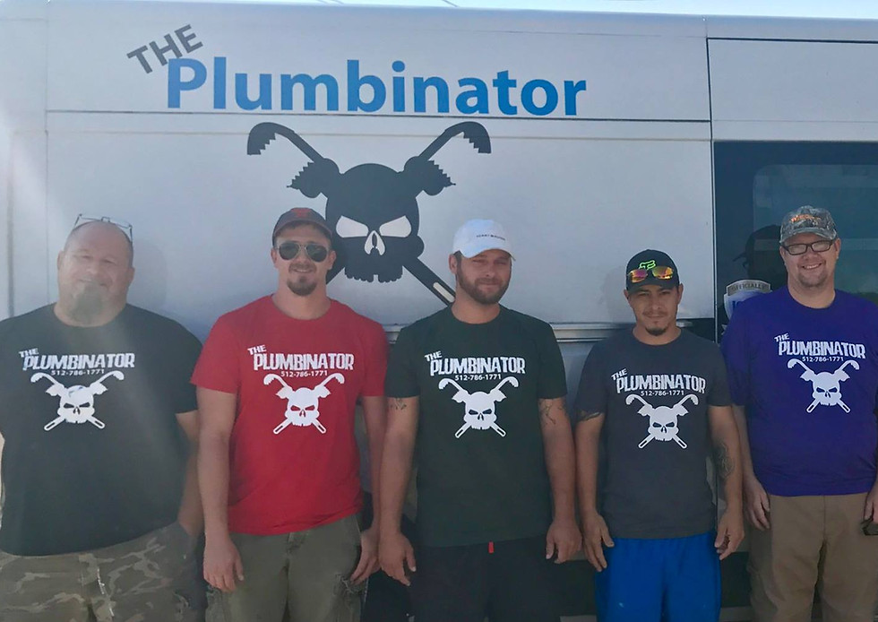 the plumbinator team in front of the plumbinator van