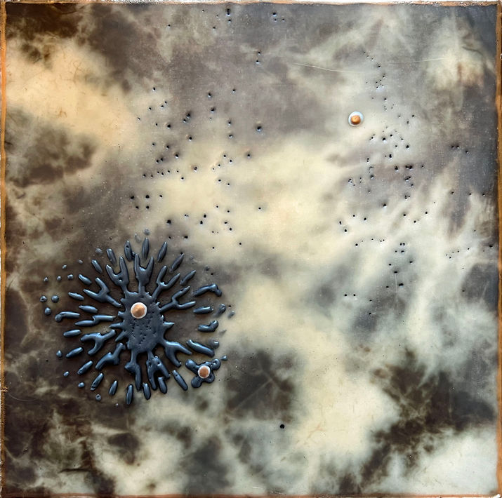 steel cosmos | encaustic on art paper & cradled panel #110 | 8" x 8" x 1.5" | sold
