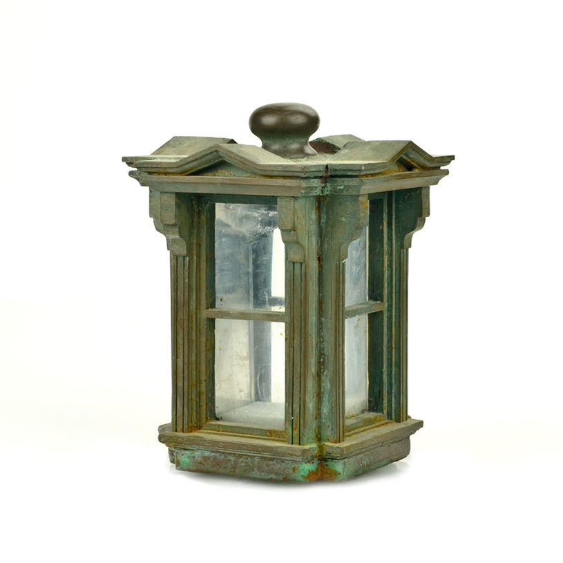 Antique bronze lantern with glass panes