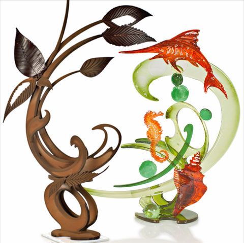 Intricate chocolate and sugar sculptures: leaves, seahorse, swordfish – Amenity