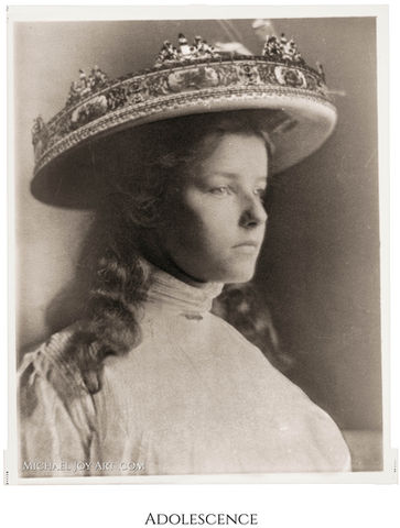 Young woman in large hat, sepia-toned portrait