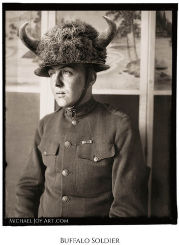 Portrait of soldier in buffalo hat