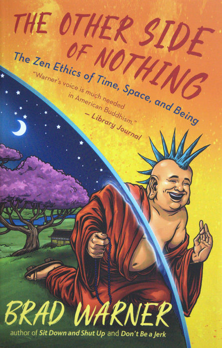 “Zen Ethics of Nothing” book cover: cartoon monk, time, space, and being