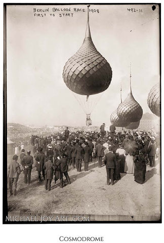Hot air balloon ascension, crowd watches