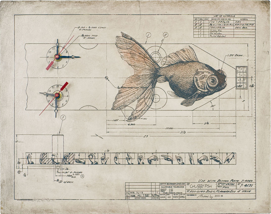Goldfish blueprint art, detailed design