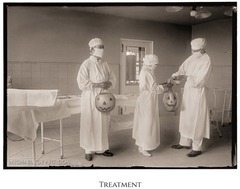 Doctors, patient, jack-o'-lanterns, Treatment