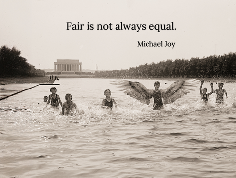 Children swimming, "Fair is not always equal." - Michael Joy Art