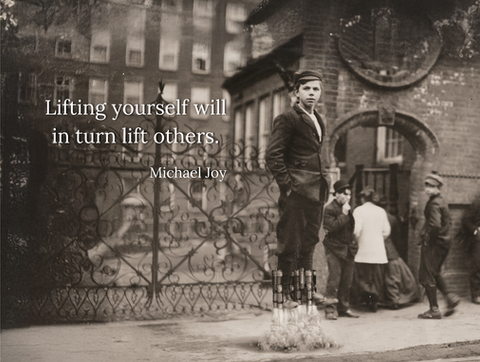 Man with boys, "Lifting yourself will in turn lift others," Michael Joy Art
