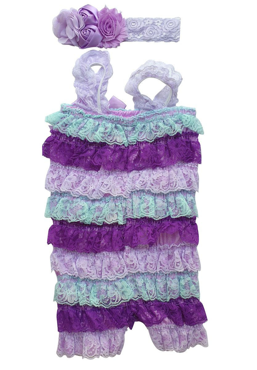Thumbnail: Frilly Baby Romper and Headband Set - Purple