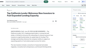 Top California Lender Welcomes New Investors to Fuel Expanded Lending Capacity