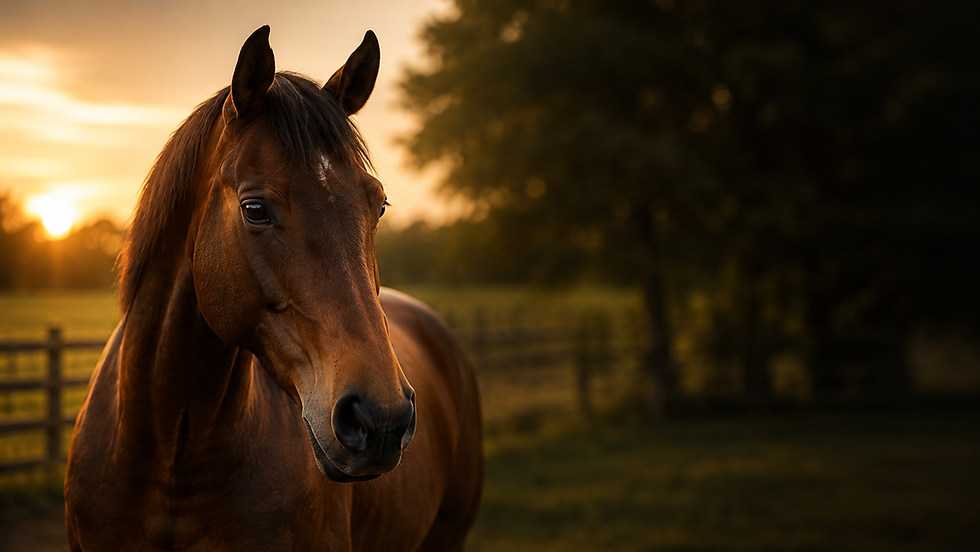 Horse in a pasture in glowing light