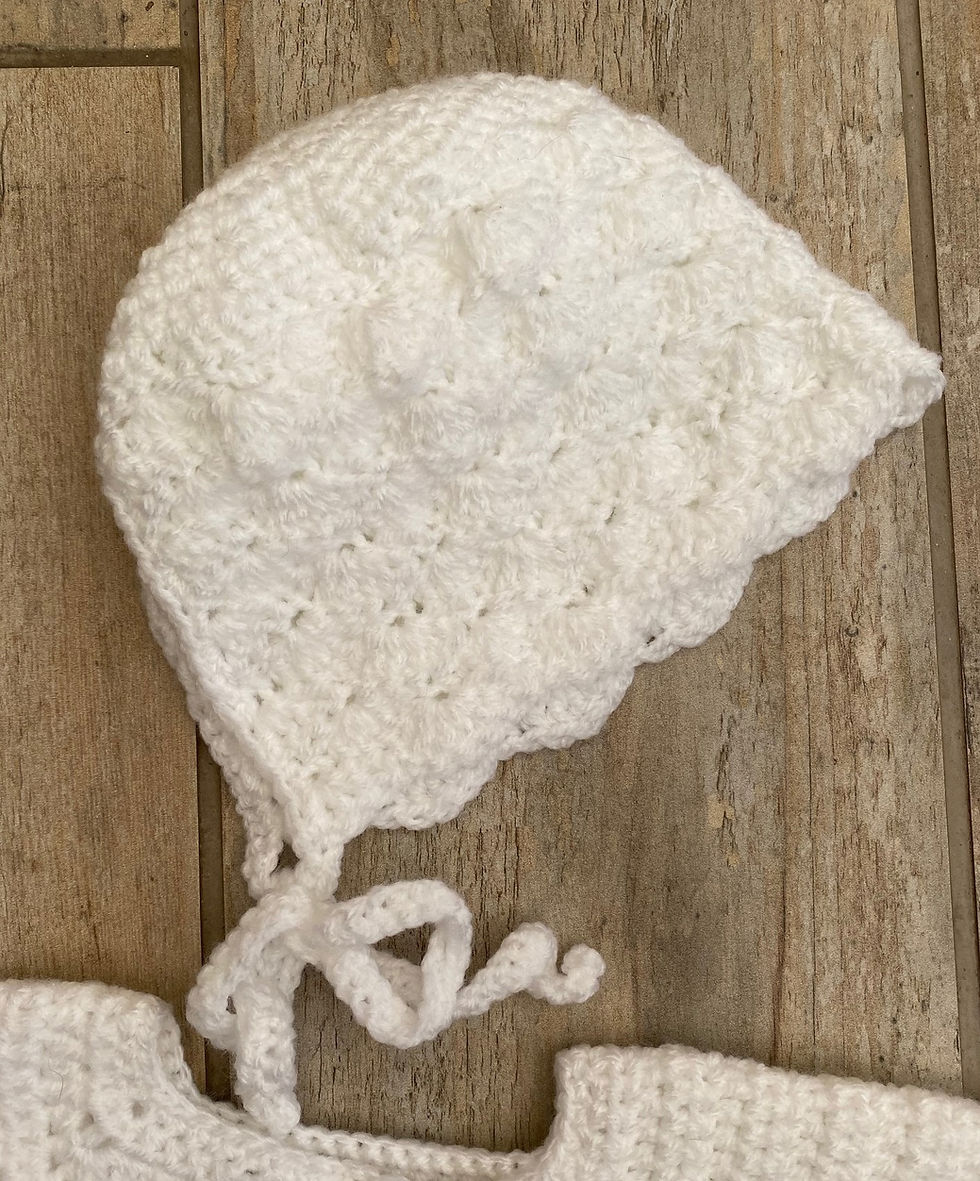 Thumbnail: Shell Baby Cardigan and Bonnet - Written Crochet Pattern