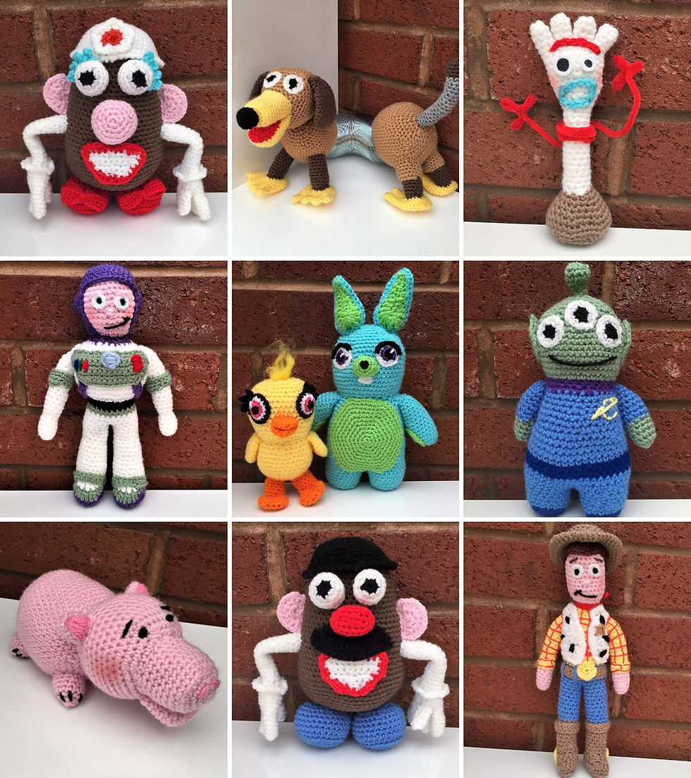 Collection of 10 Toy Story inspired crochet amigurumi characters