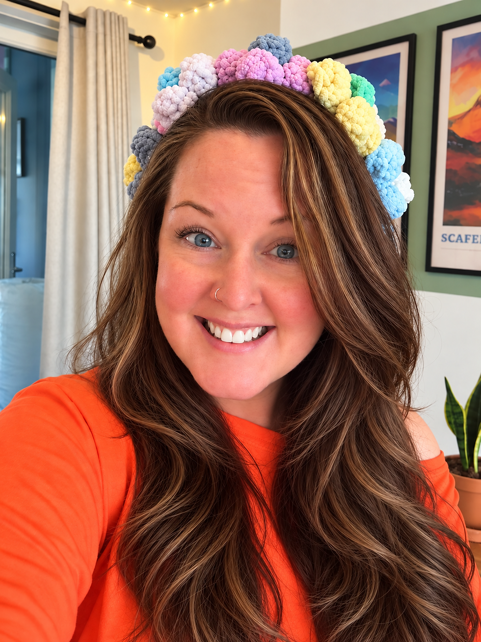 Colourful handmade pastel crochet flower headband for boho festival outfits