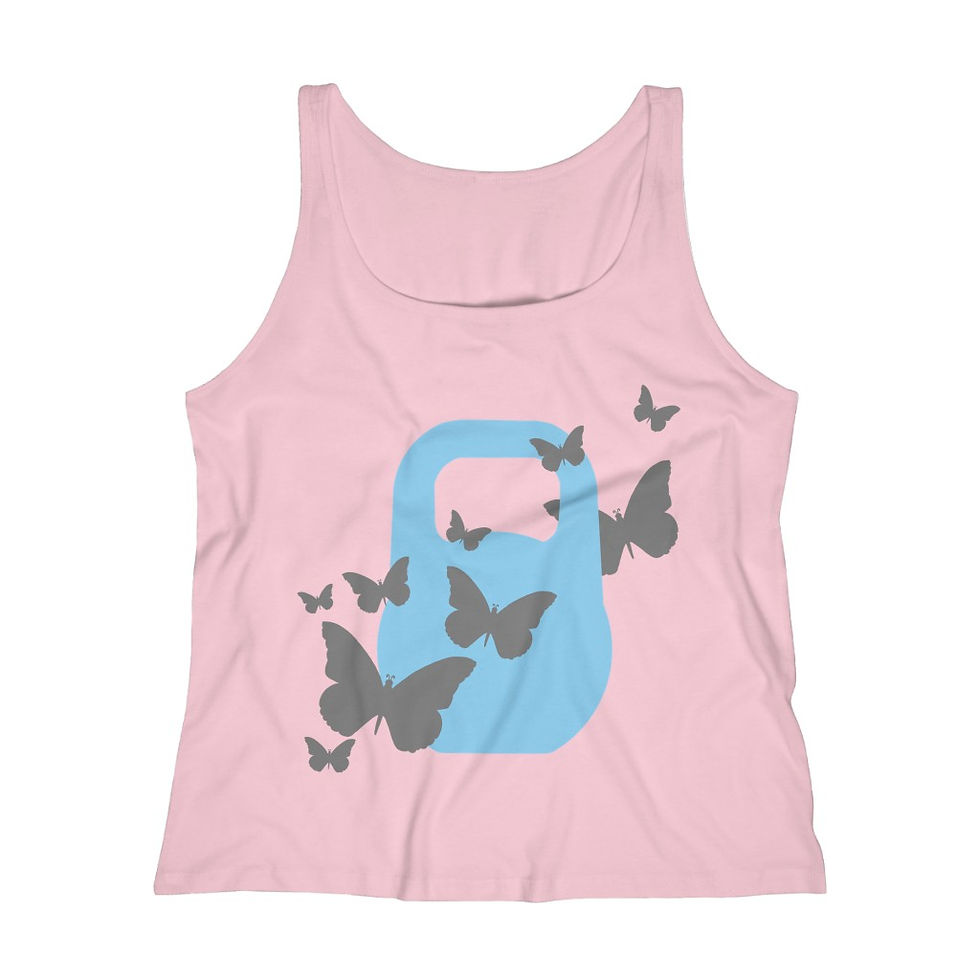 Thumbnail: Kettlebell powder blue butterfly Women's Relaxed Jersey Tank Top