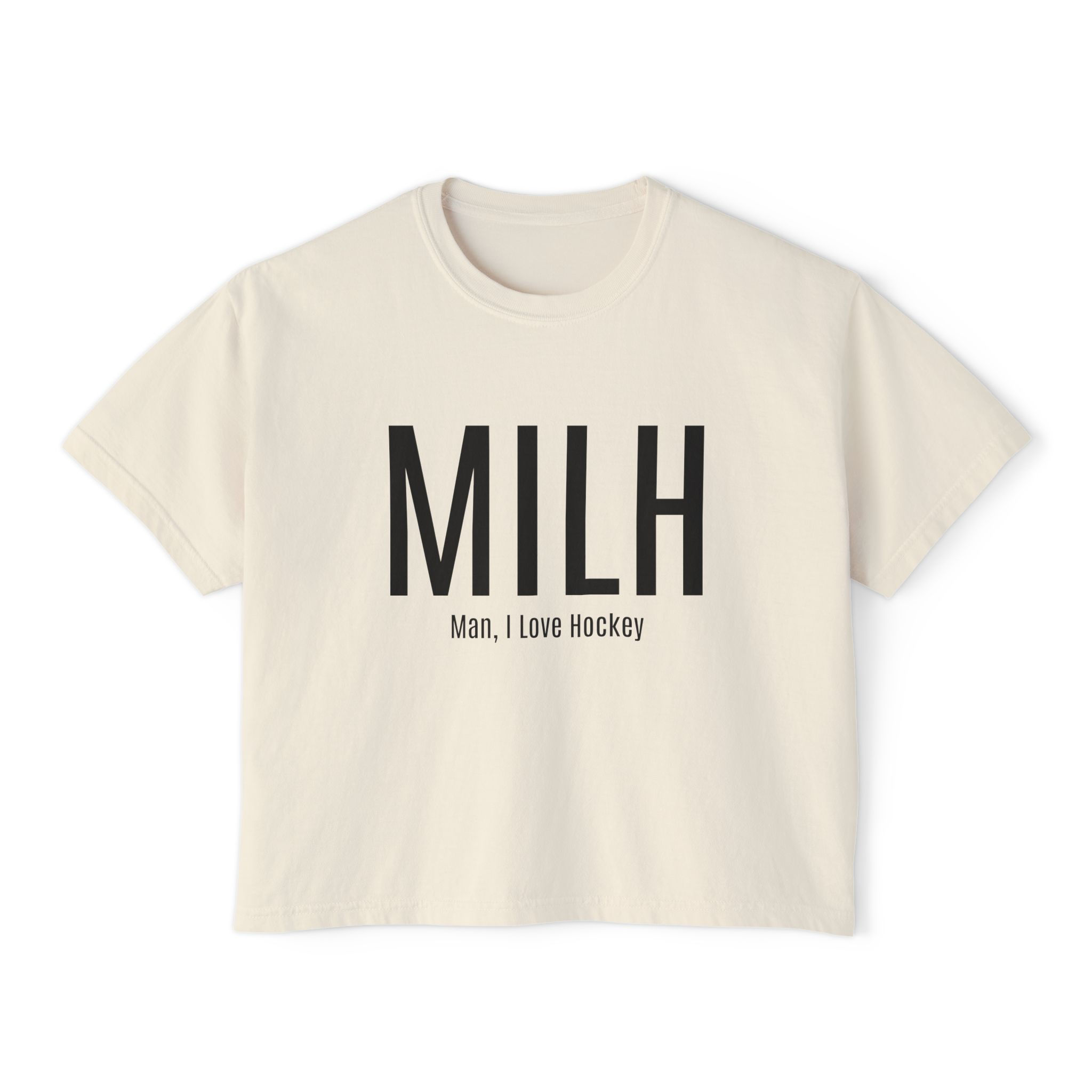 MILH Women's Boxy Tee — "Man, I Love Hockey" Casual Hockey Fan Shirt