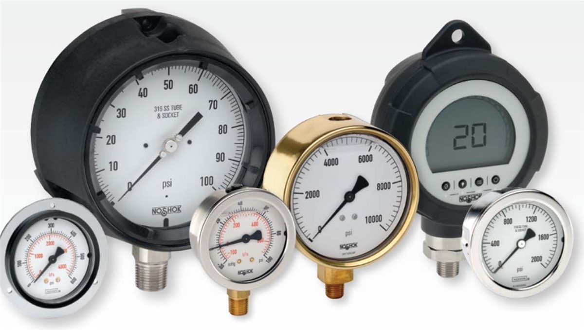 NOSHOK liquid-filled, process, brass and digital pressure gauges