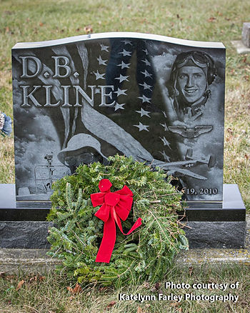 The grave of D.B. Kline on Wreaths Across America Day 2024 in Union Cemetery.