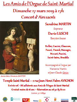 Concert d'Airs Sacrés 17 Mars 2019 au temple St-Martial