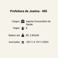 Prefeitura de Joaíma - MG abre Processo Seletivo com oito novas vagas