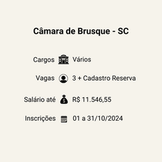 Câmara Municipal de Brusque - SC abre novo Concurso Público