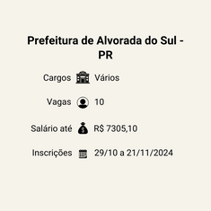 Prefeitura de Alvorada do Sul - PR abre novo Concurso Público com diversas vagas